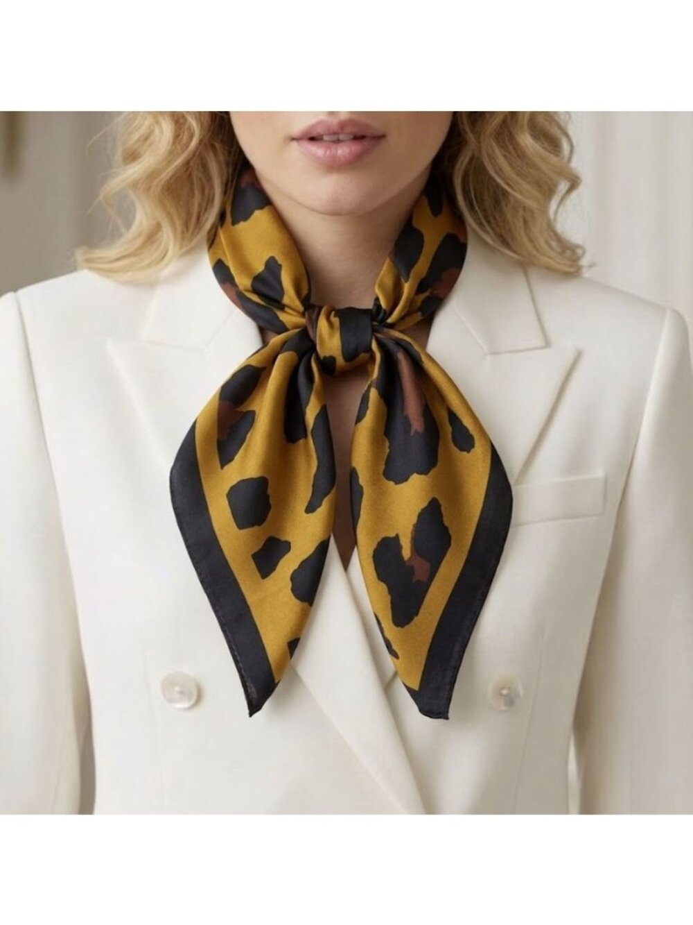 ⭐Elegant Bandana Square Scarf Silky Satin Animal Print Leopard Wrap Brown Black⭐